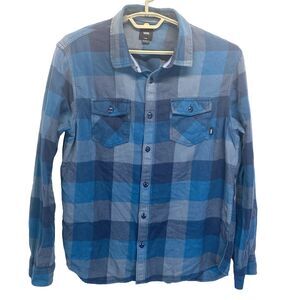 Vans Men's Shirt L 17.5 Plaid Button-Up Long Slv. Flannel Gray/Blue Tailored Fit